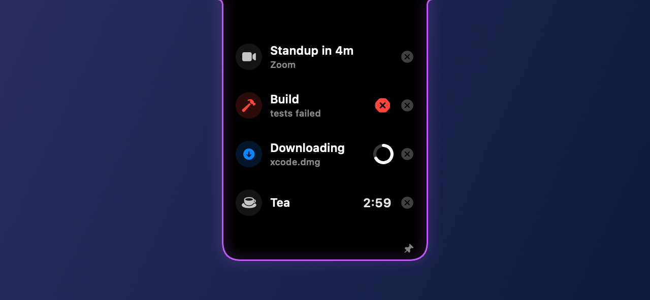 The Perch tray dropping down from the MacBook notch with live activities